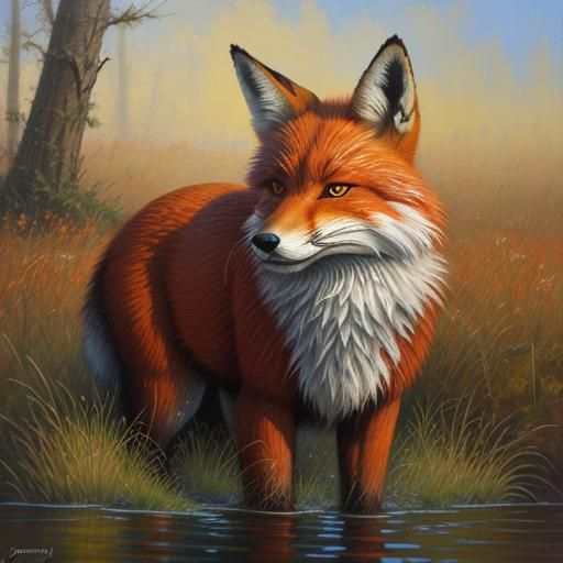 Fox Portrait in Oil Paint, Realism Style