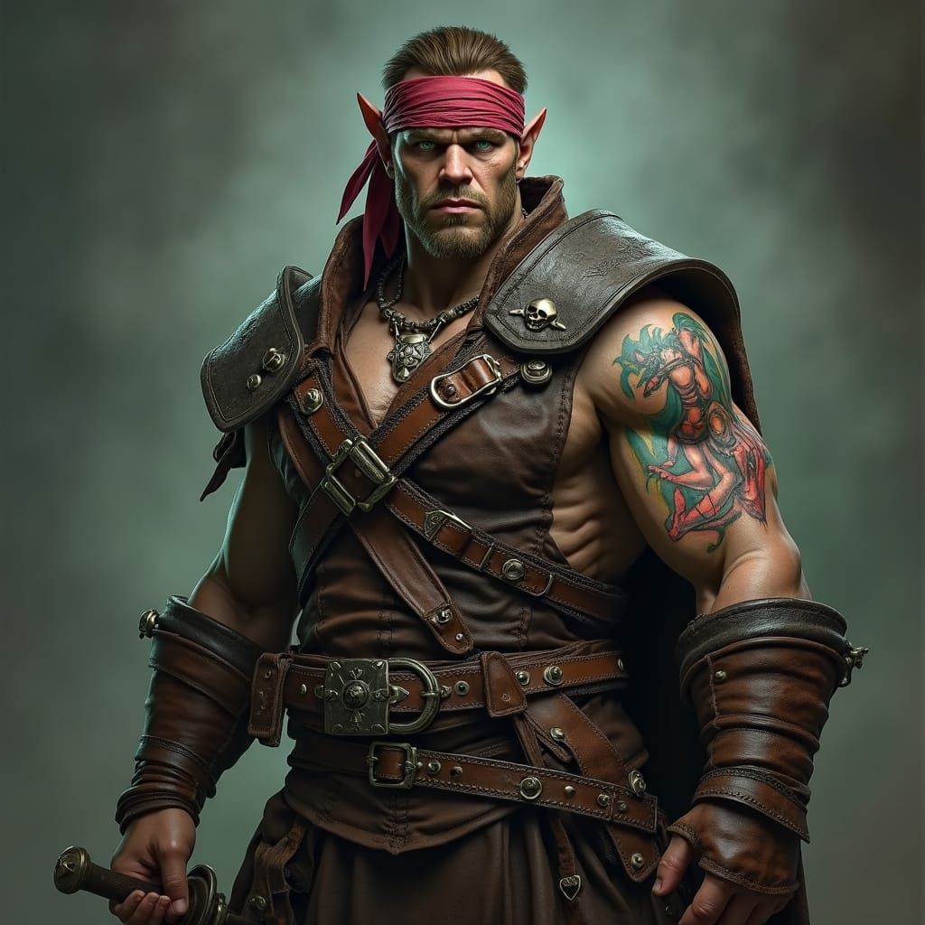 Half-Orc Pirate Warrior in Detailed Matte Painting Style