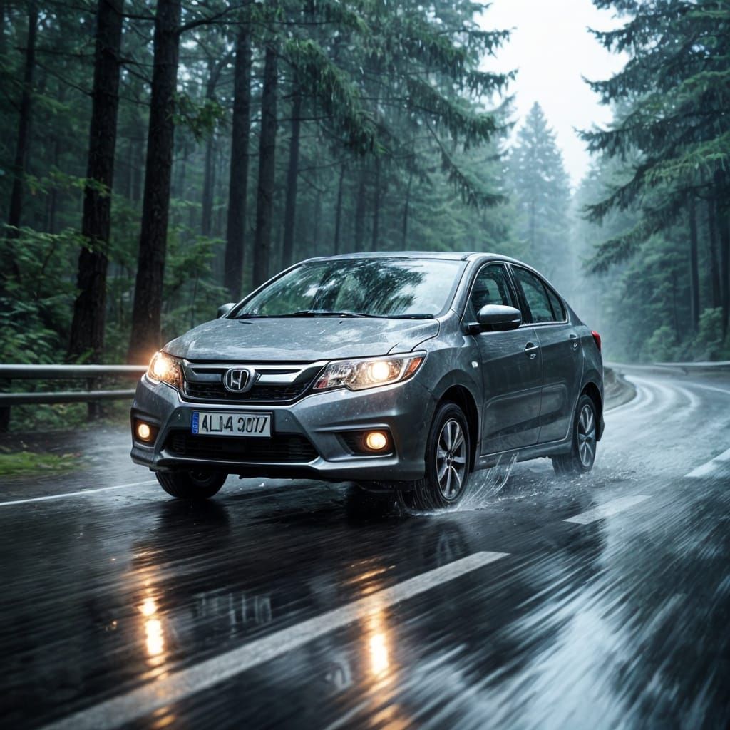 Honda City Speeds on Rainy Highway in Cinematic Style