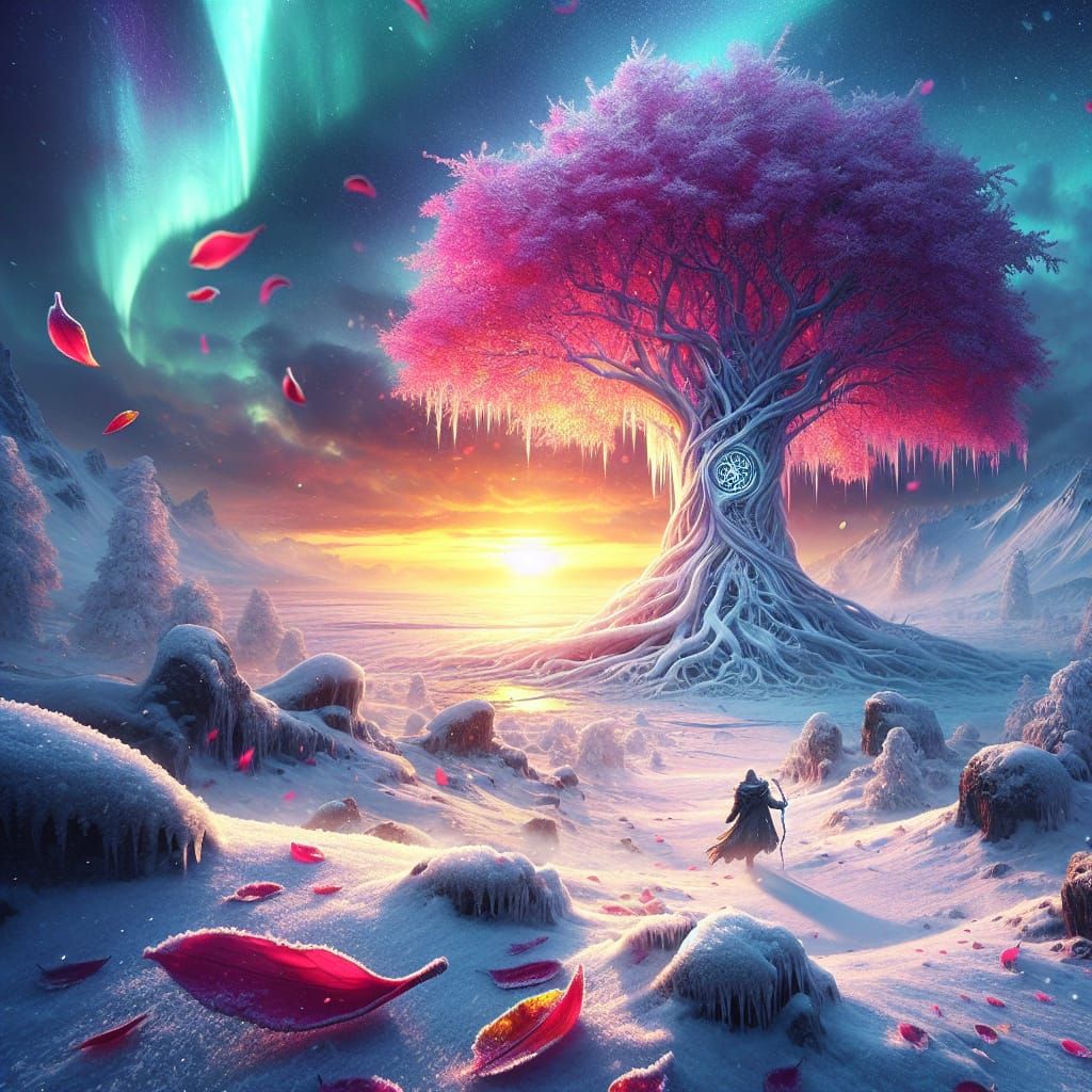 Winter Wanderer Finds Vibrant Tree in Frozen Landscape