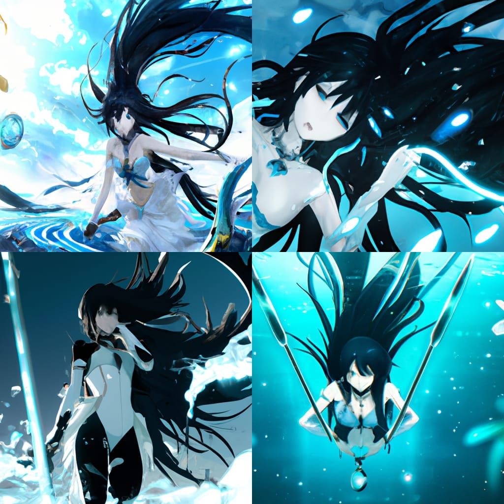 Black Rock Shooter Mermaid Fusion: Ghibli Anime Art
