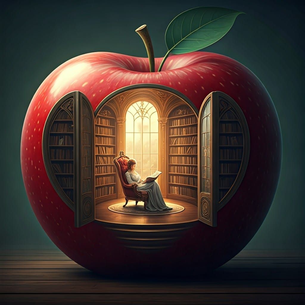 Enchanted Apple Library in Art Nouveau Style
