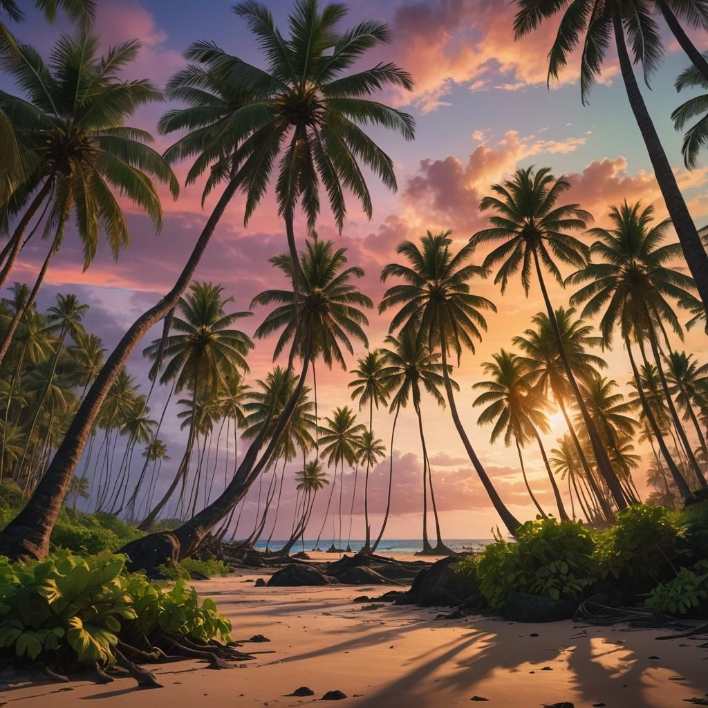 Vibrant Hawaiian Sunset: Digital Matte Painting