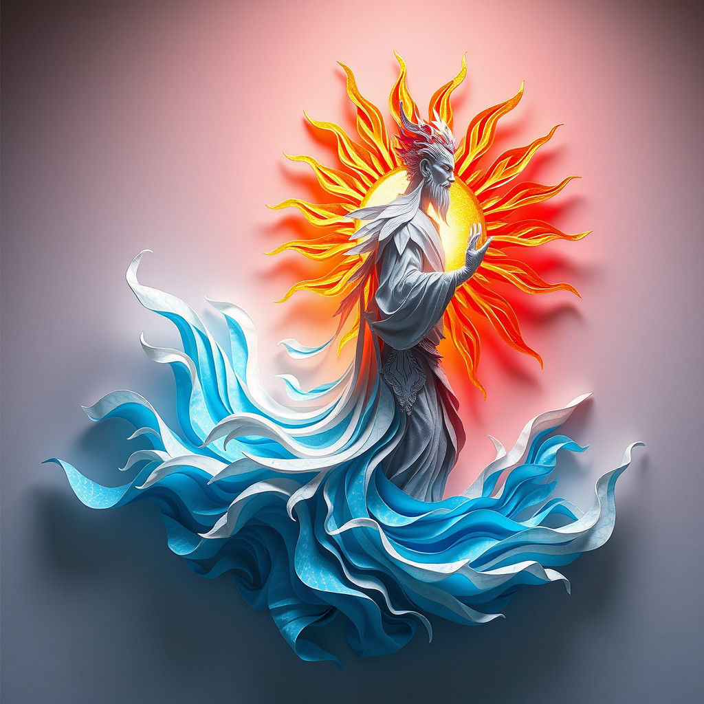 Water God and Sun God in Papercraft Style