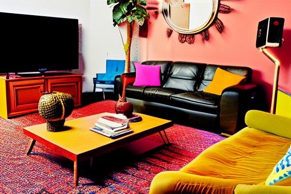 Living Room Interior in Wes Anderson Style