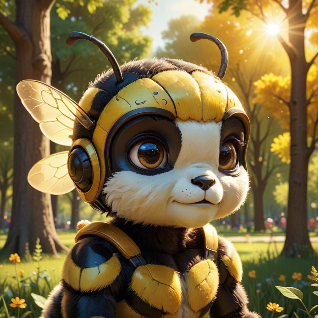 Dreamy Cartoon Bumblebee Portrait in Park