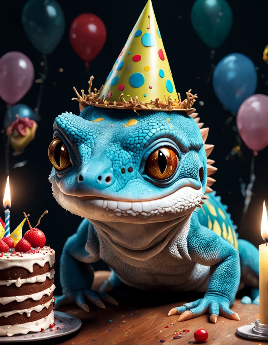Joyful Geckos Celebrate Birthday Party in Whimsical Digital ...