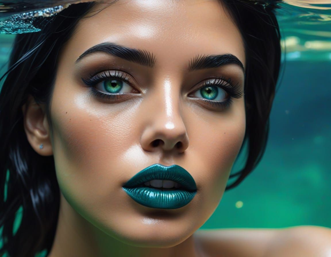 Underwater Woman with Neon Accents in Acrylic Style