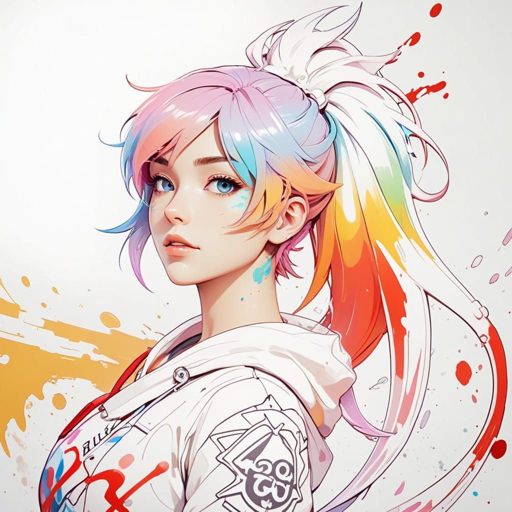 Girl with Nintendo Switch Console in Vibrant Graffiti Style