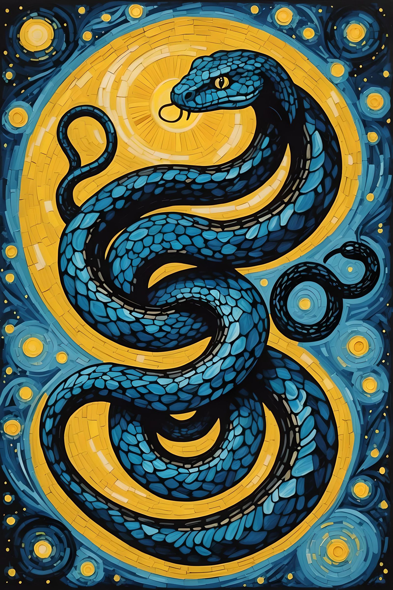Snake Coiled Around Star in Post-Impressionist Style