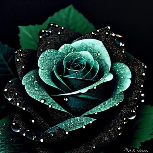 Black Rose with Glistening Dew Drops