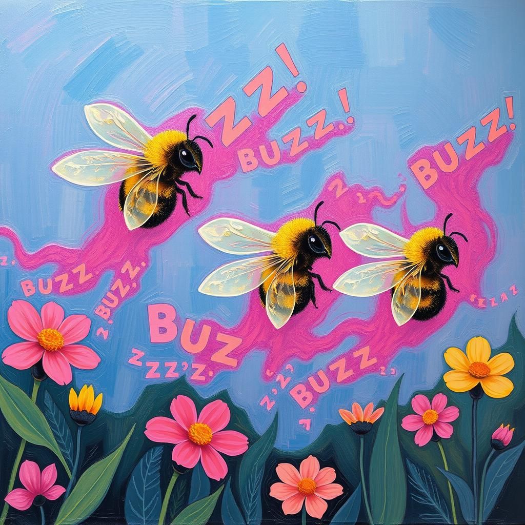 Bees Flying Leaving 'BUZZ' Trails in Fauvist Style