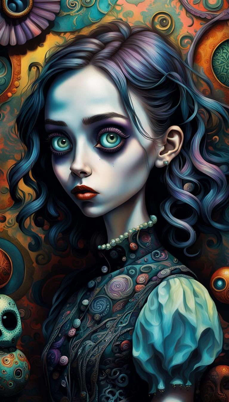 Tim Burton Style Portrait of a Girl in Shadow