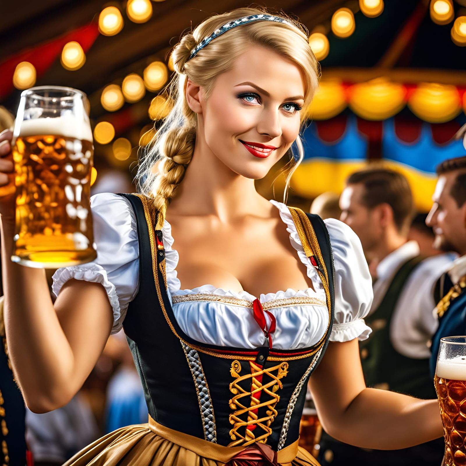 Beautiful Woman Celebrates Oktoberfest in Digital Art