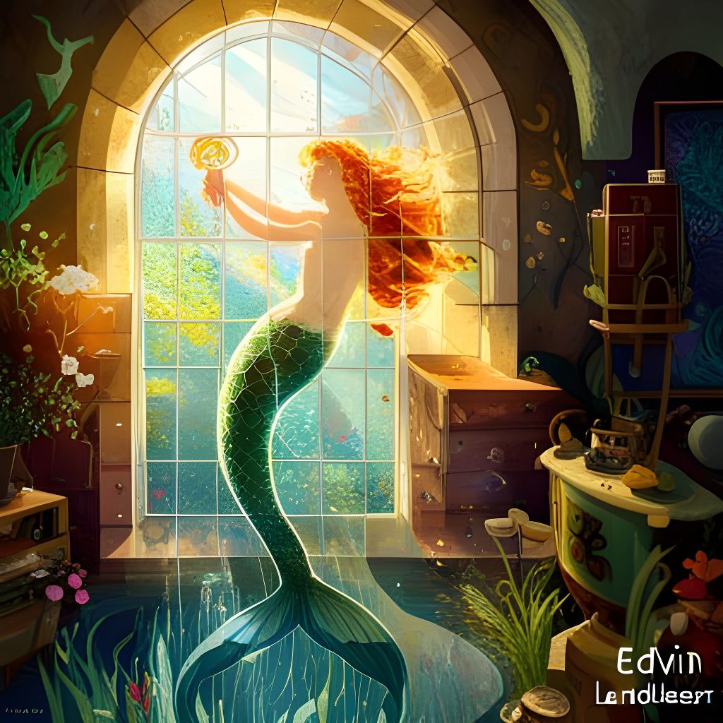 Mermaid Mosaic Window in Sunlight: Detailed Splash Art
