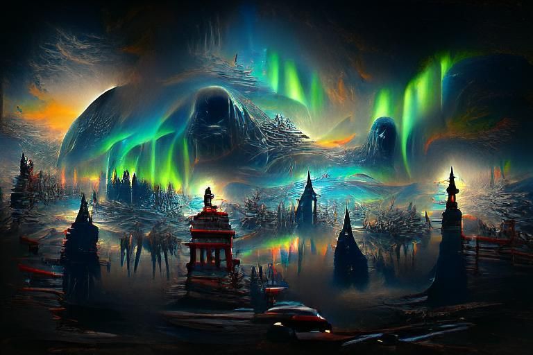 Psychedelic Northern Lights Mandala Digital Painting