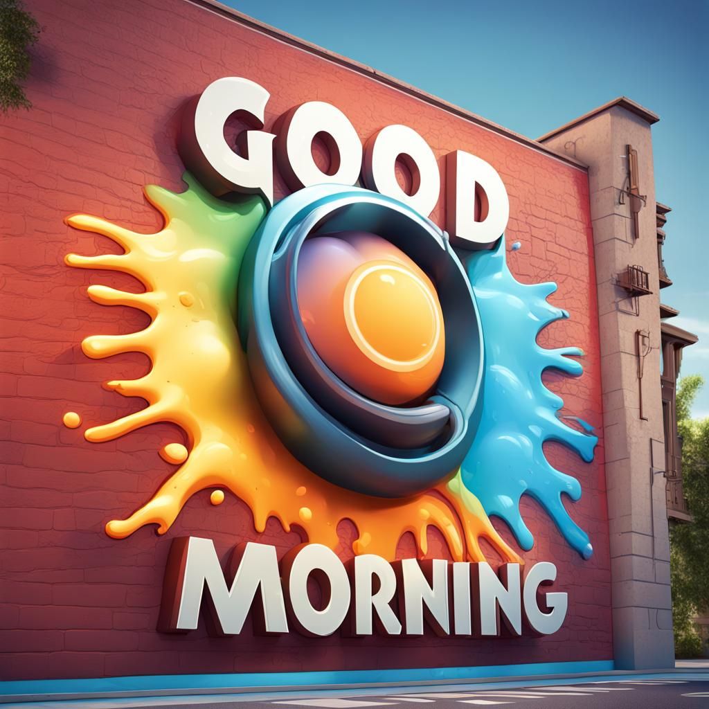 Hyperrealistic 'GOOD MORNING' Sign: Splash Art Style