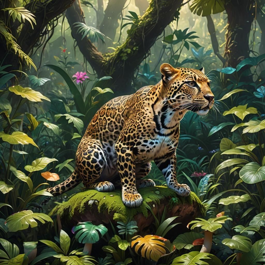 Leopard Cub in Lush Jungle, Detailed Fantasy Art