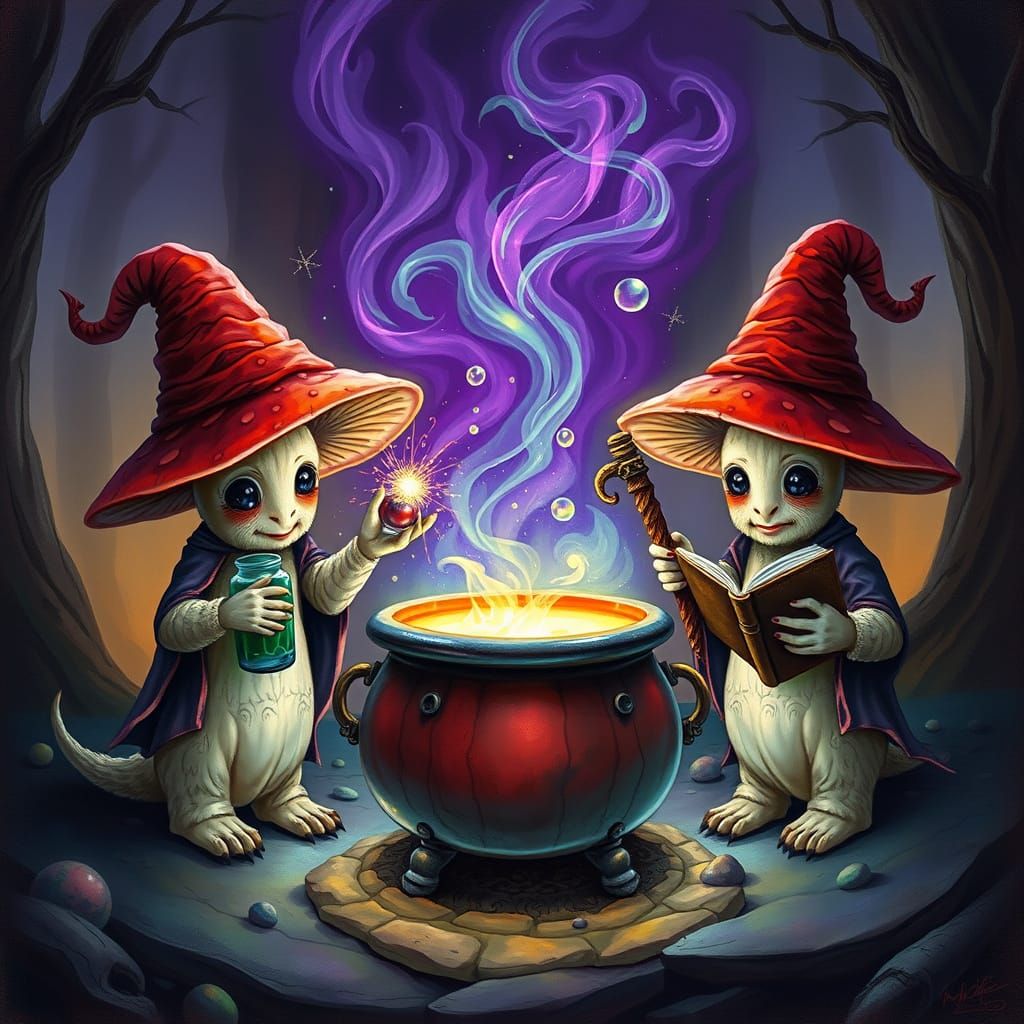 Mushroom Wizards Conjuring Magic in Enchanted Forest