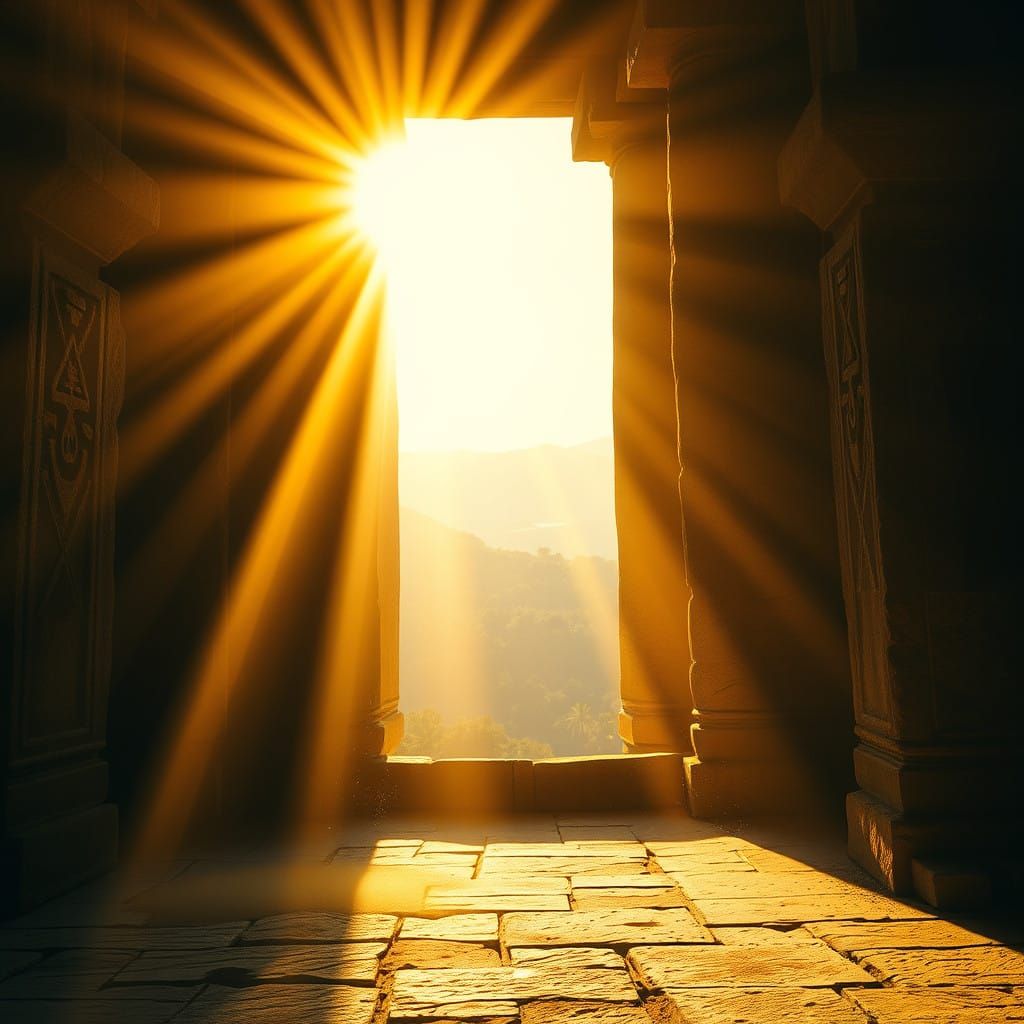 Ancient Temple Illuminated by Golden Light
