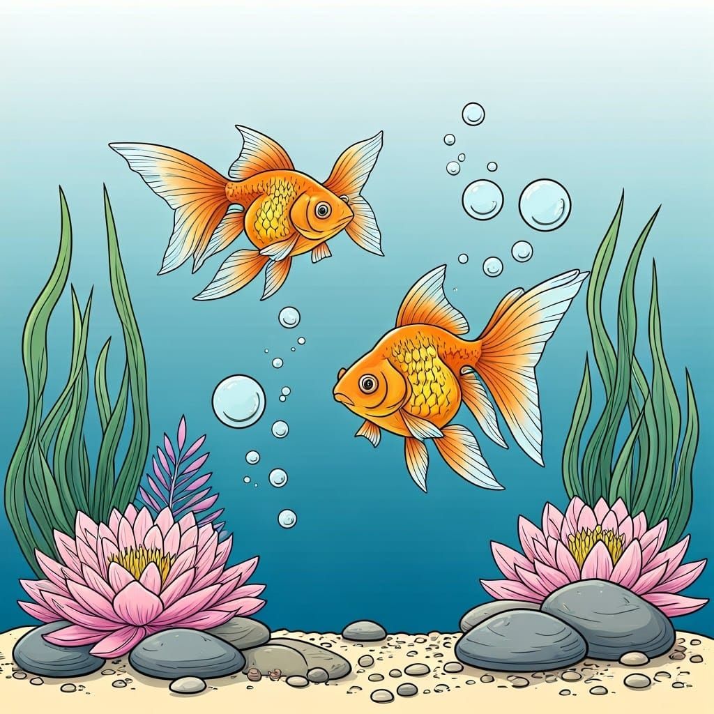 Whimsical Goldfish in a Serene Underwater Scene, Beatrix Pot...