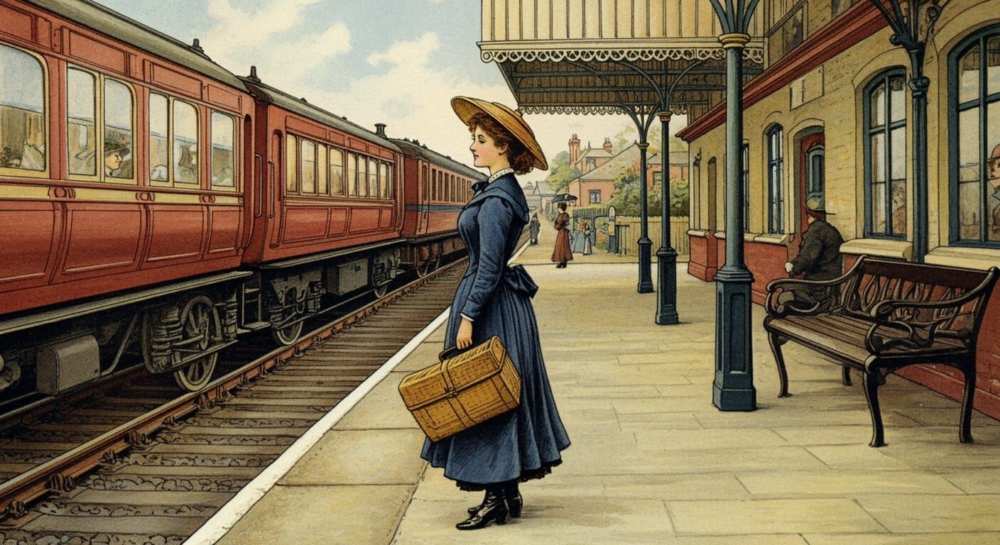 Waiting for a train in 1870 at a English Country Station