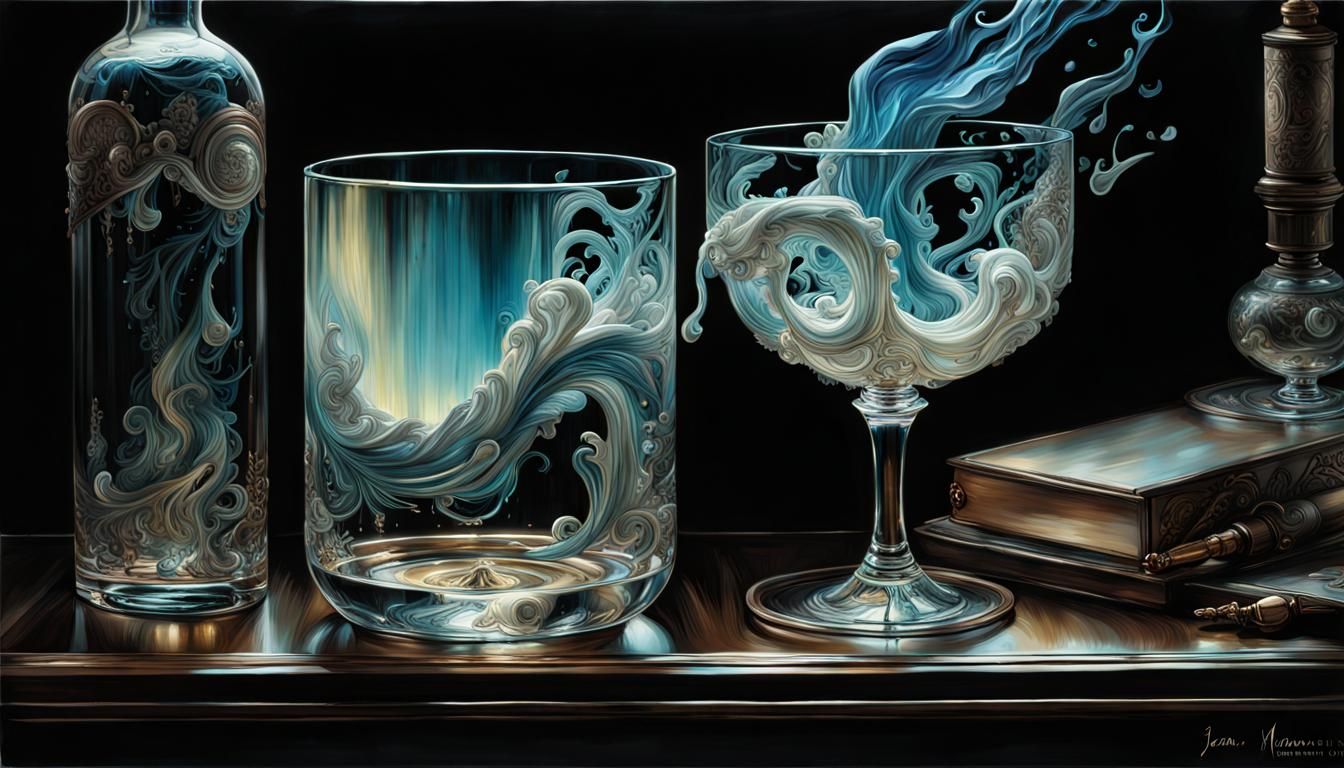 Aurora Magic Flow Light in Glass: Photorealistic Gouache