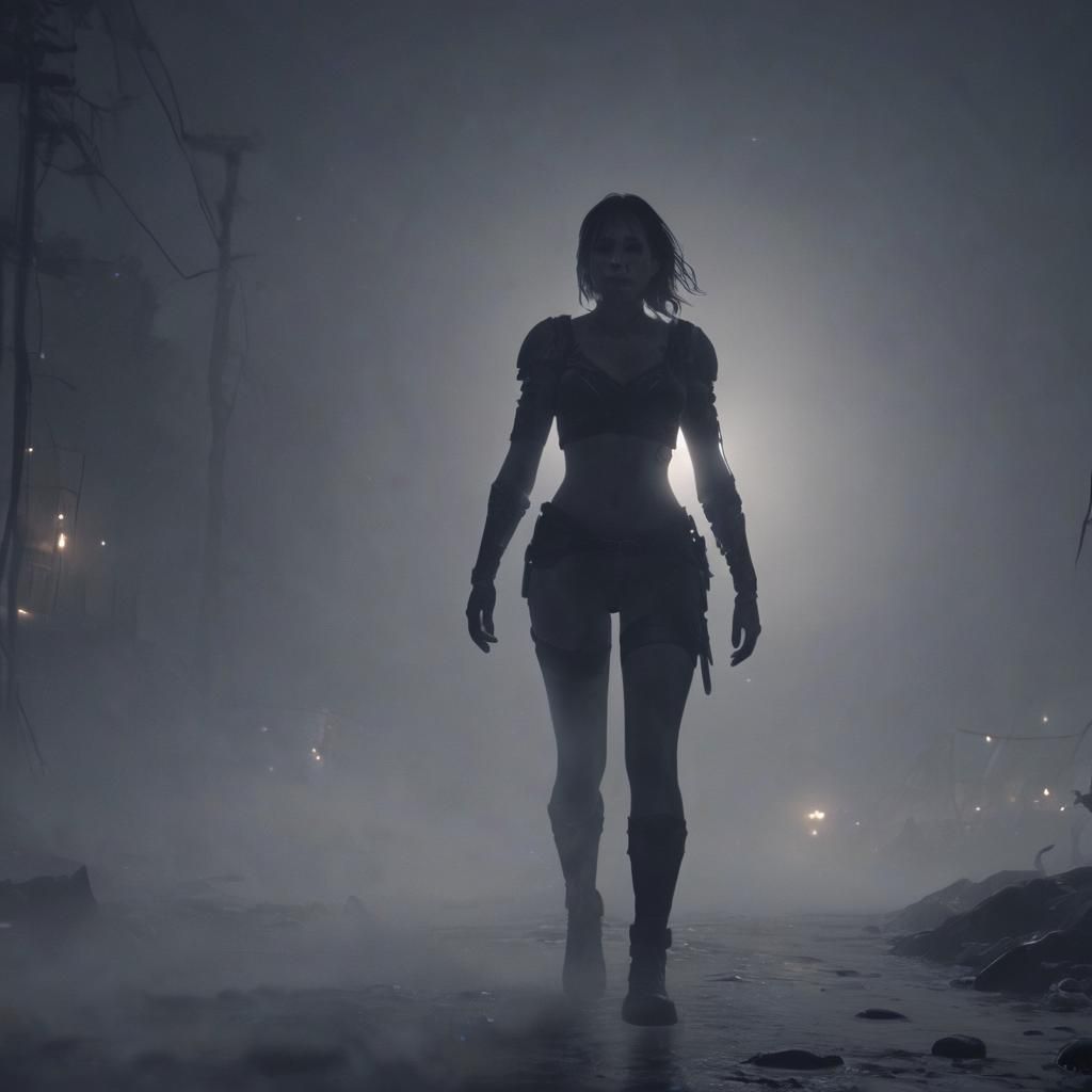 Woman in Night Fog: 3D Game Cinematic Graphics