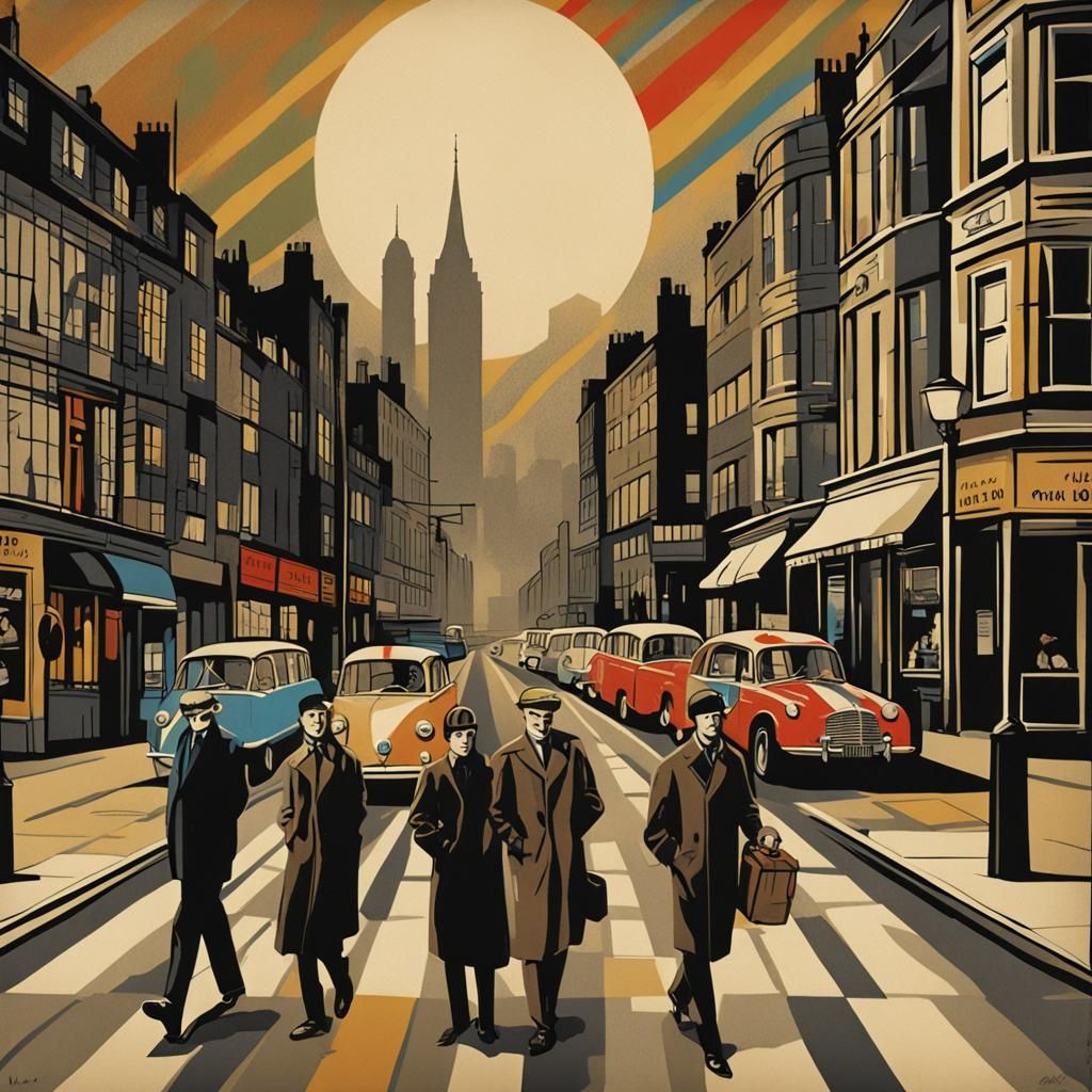1960s Mods Street Poster in Neo-Impressionist Style