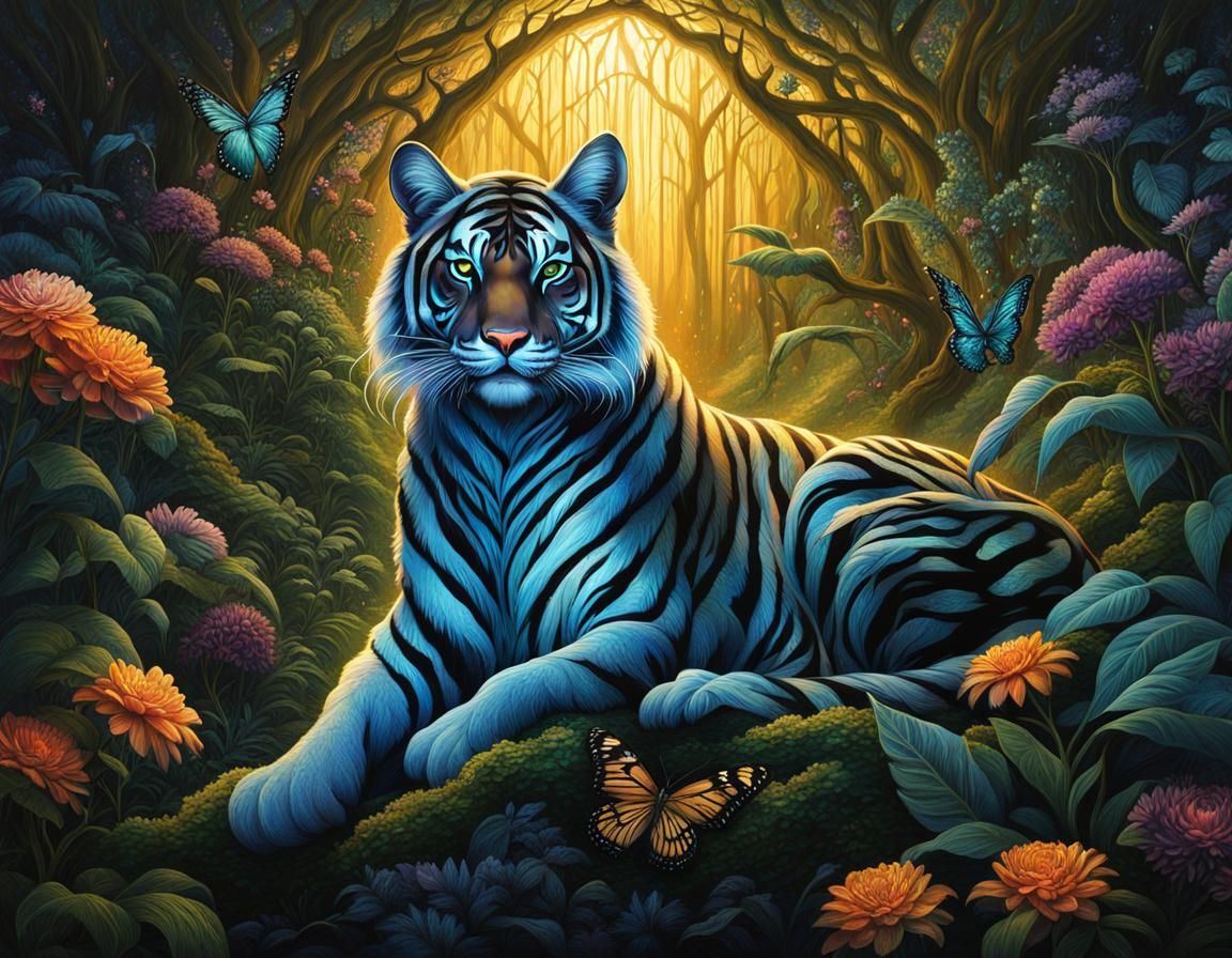 Shattered Glass Tiger in Glowing Forest