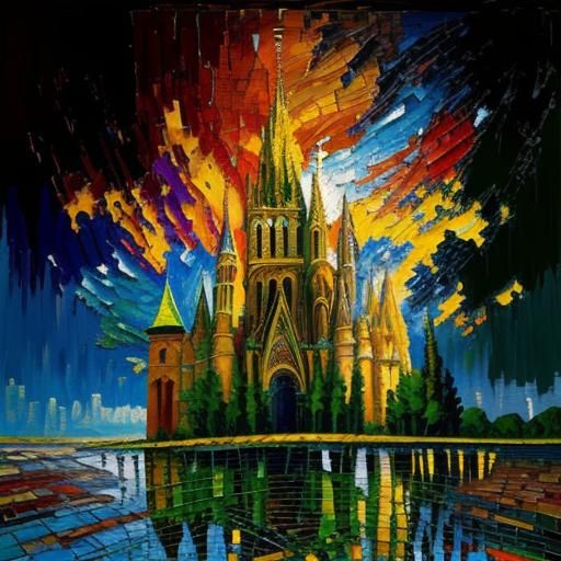 Cathedral Mosaic in Expressionist Impasto Style