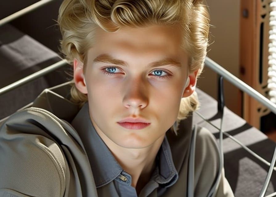 Blond Youth Portrait in 1950s Concept Art Style