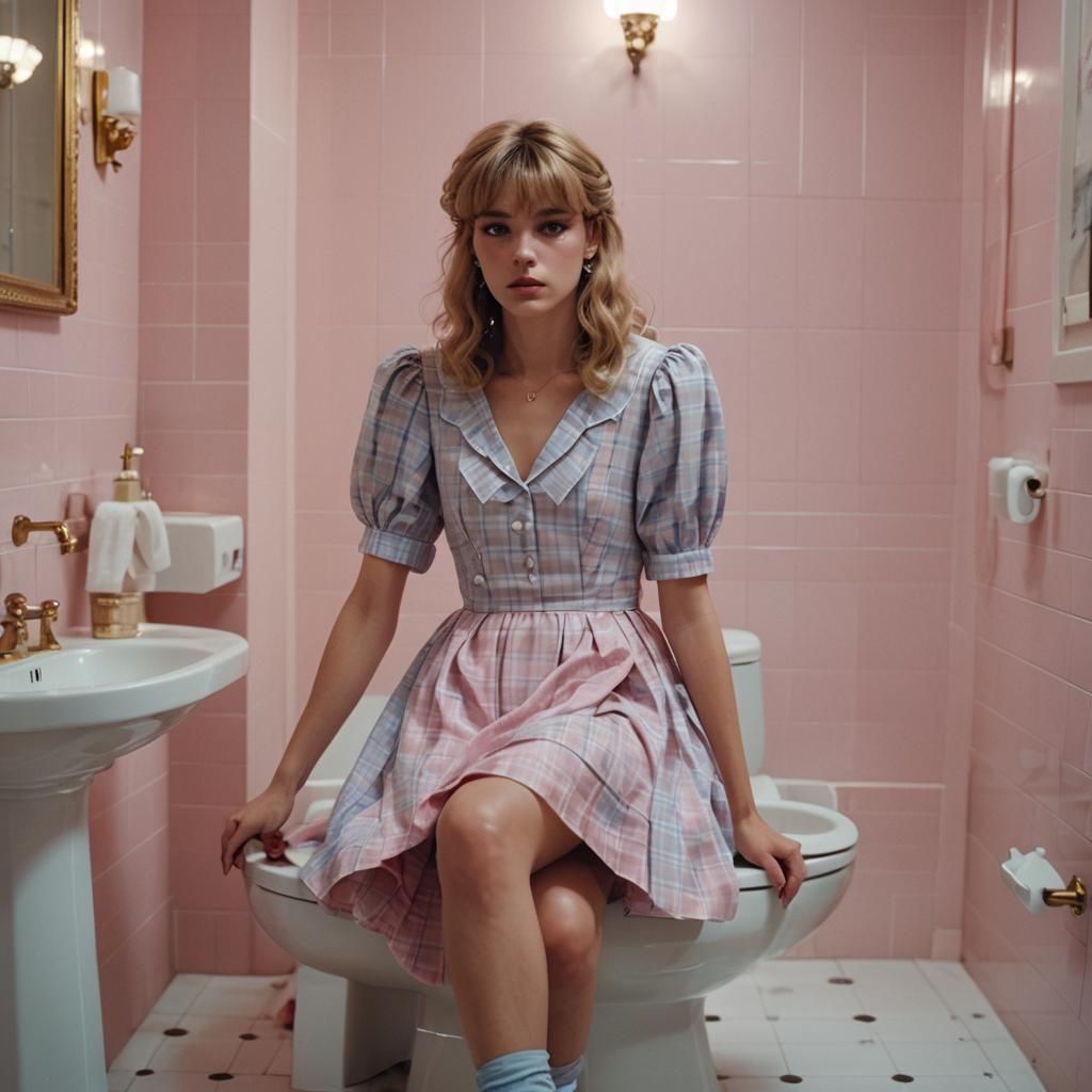 Crossdressing Teen in Luxurious Bathroom, Cinematic Still