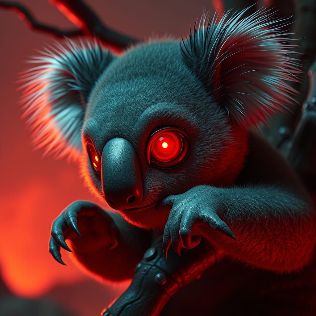 Creepy Cute Alien Koala Baby in Dystopian Cinematic Lighting