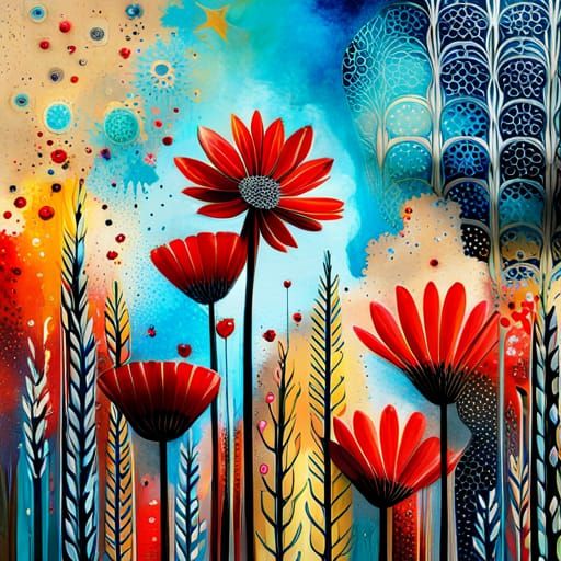 Mixed Media Floral Art in Modern Style