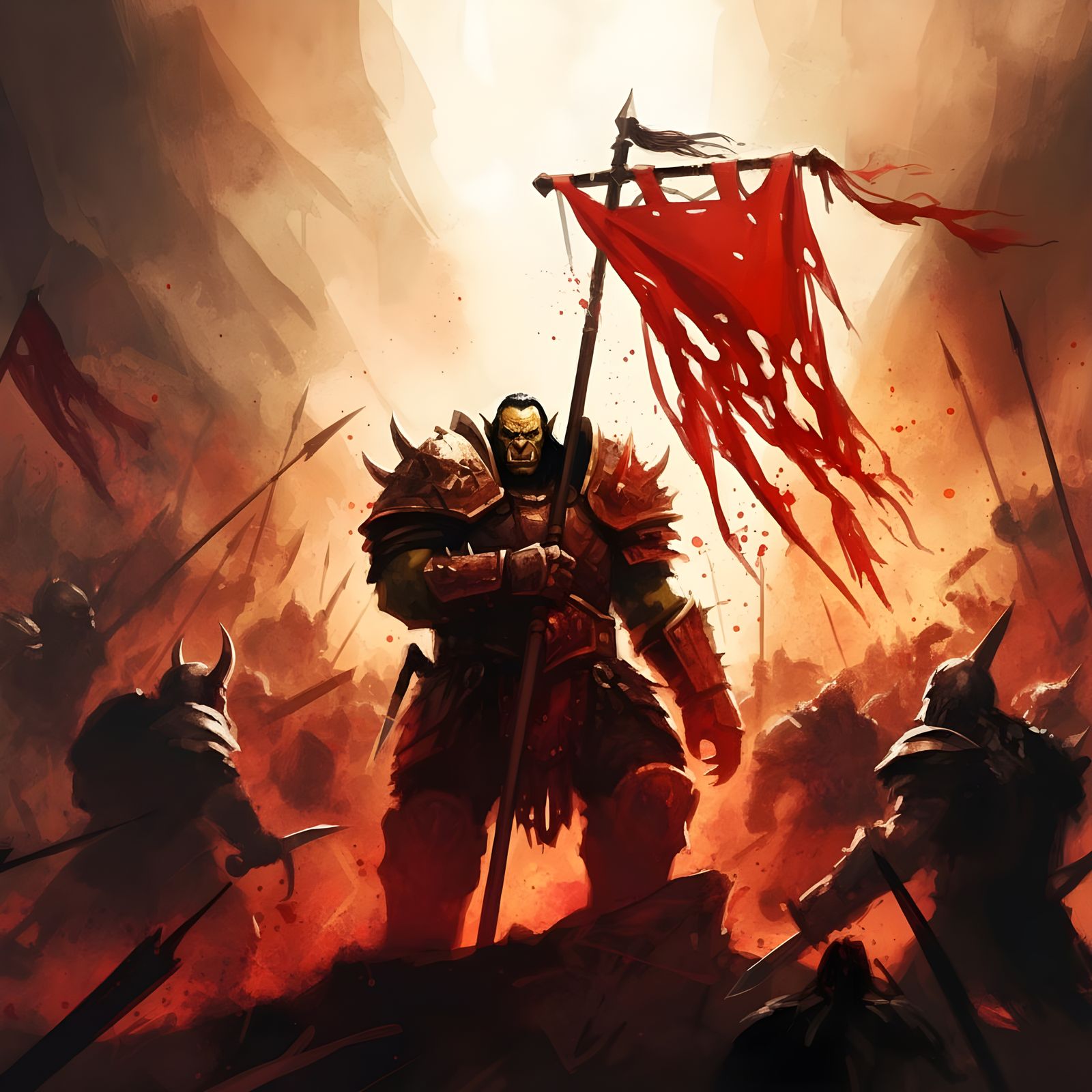 Orcish Warrior Unfurls Bloody Banner in Epic Battle