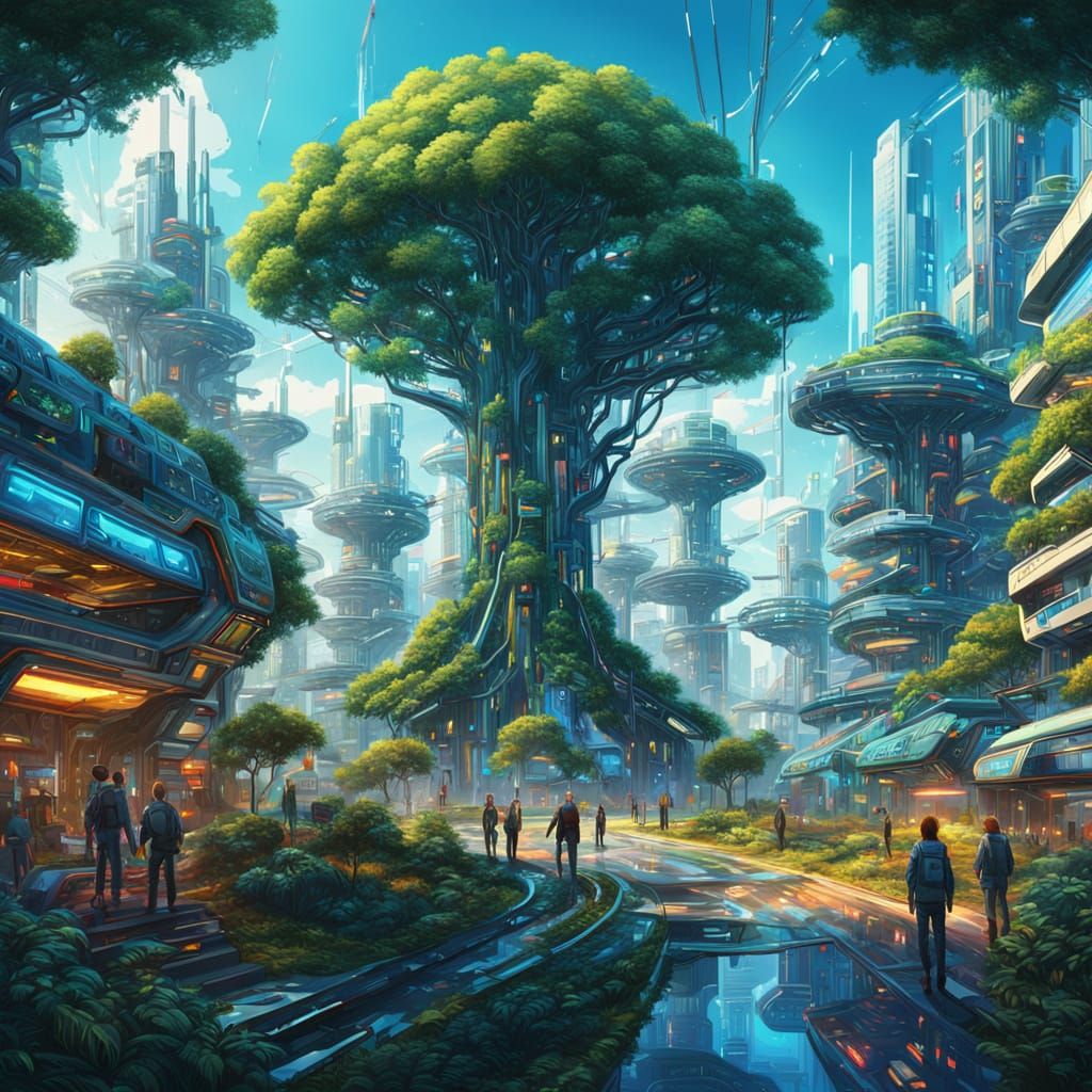 Futuristic City: Humans and Nature Thrive Together