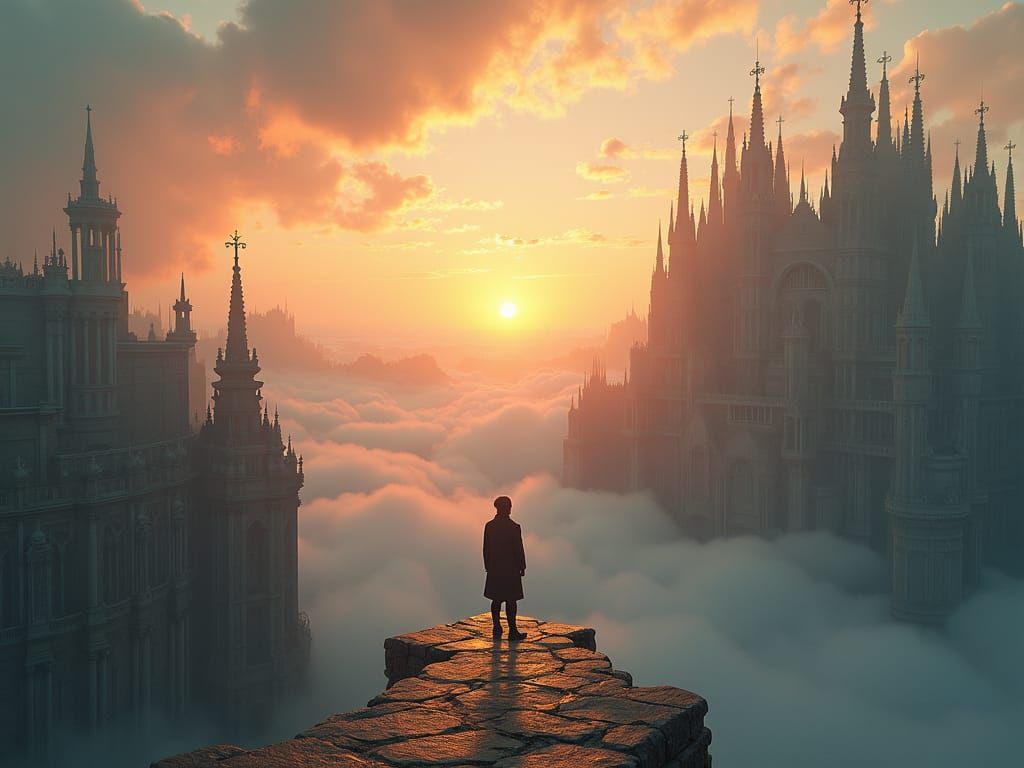 Melancholic Cityscape at Sunset in Baroque Style