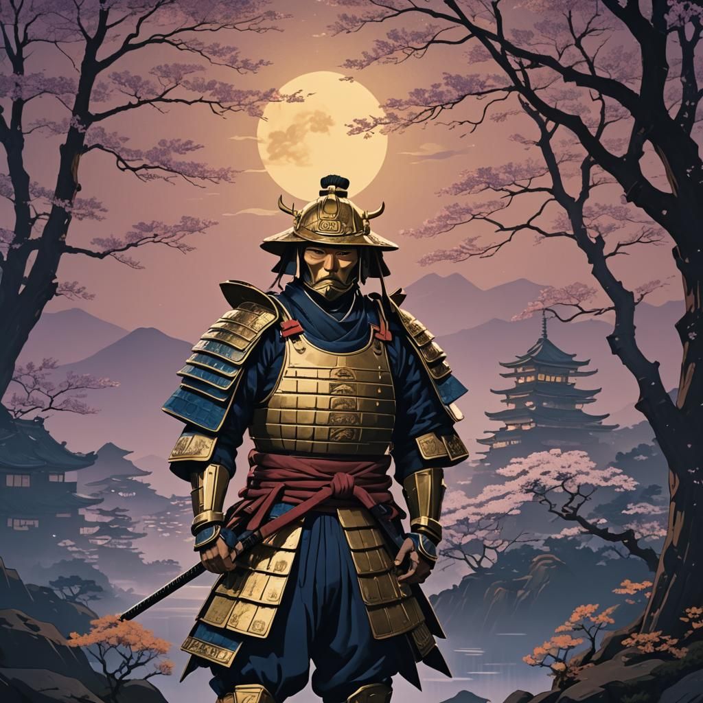 Ukiyo-e Samurai in Golden Light