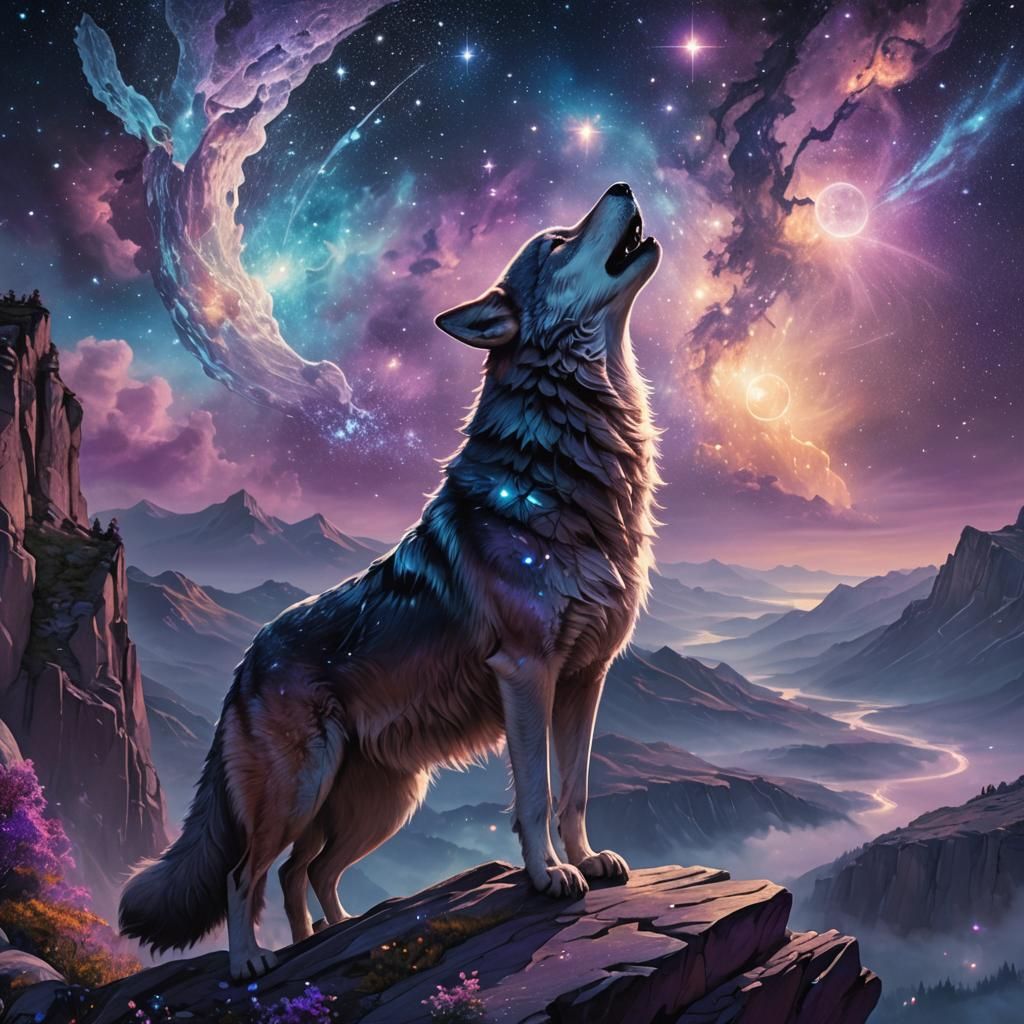 Lone Wolf Howling at Celestial Map