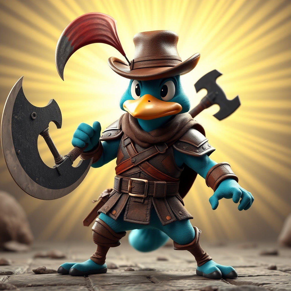 Perry the Platypus as Barbarian Warrior in 3D