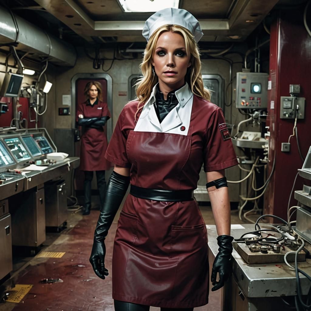 Britney Spears as a Young Nurse in Dark Red Rubberized Unifo...