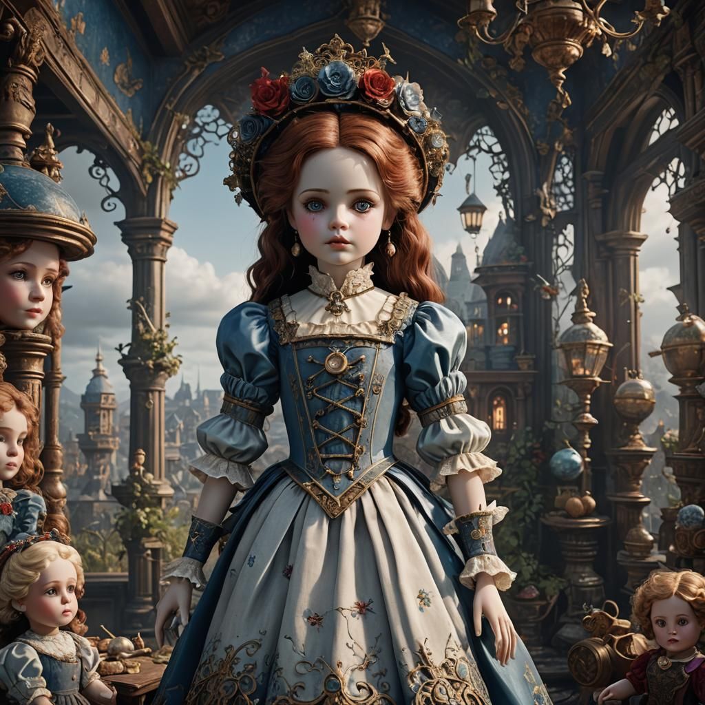 Victorian Porcelain Doll in Detailed Matte Painting