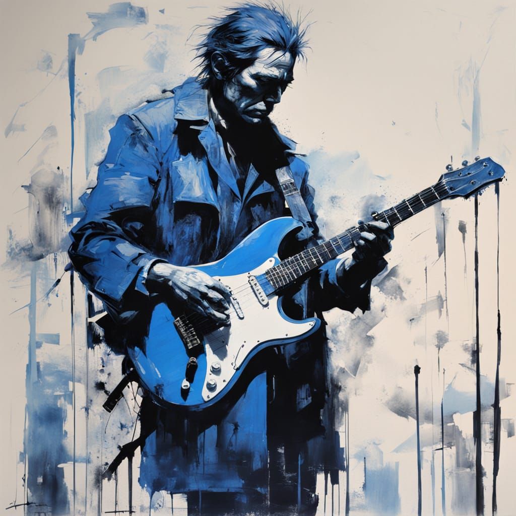 Blue Post-Apocalyptic Concert Featuring Guitar Player