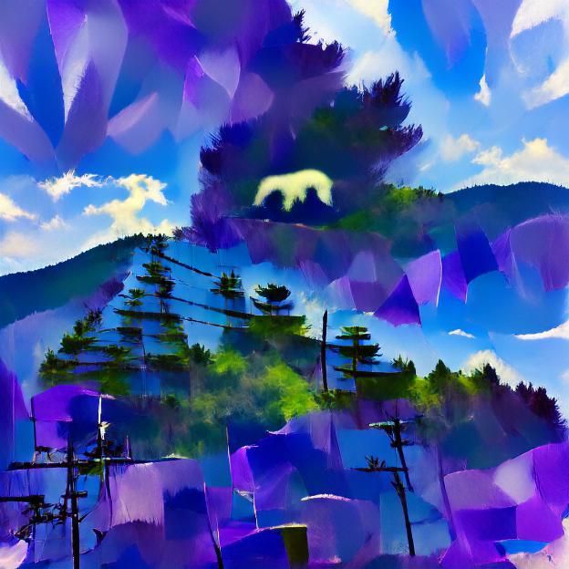 Abstract Black Bear in Mountain Landscape