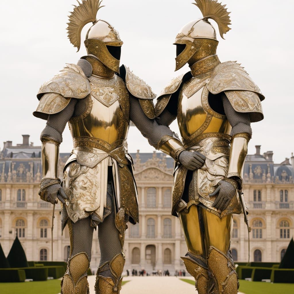 Chivalrous Gay Knights in Versailles Gardens, Adorned in Dra...