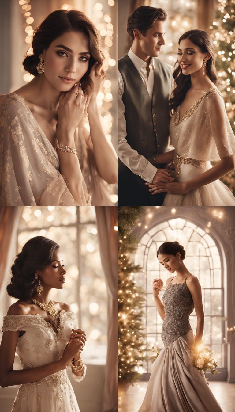 Confident Woman in Satin Wrap with Christmas Tree