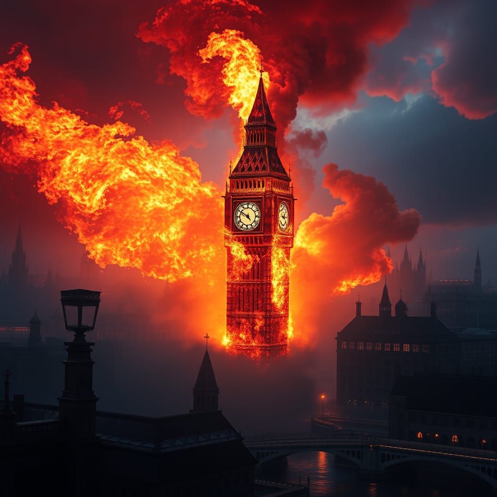 Dystopian London: Big Ben Ablaze