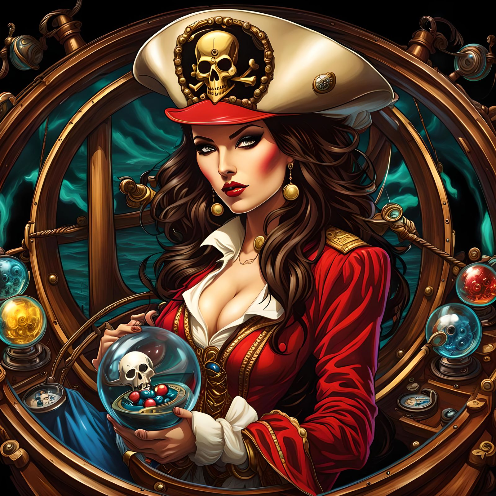 Evil Pirate Captain on Glass Pinball Art