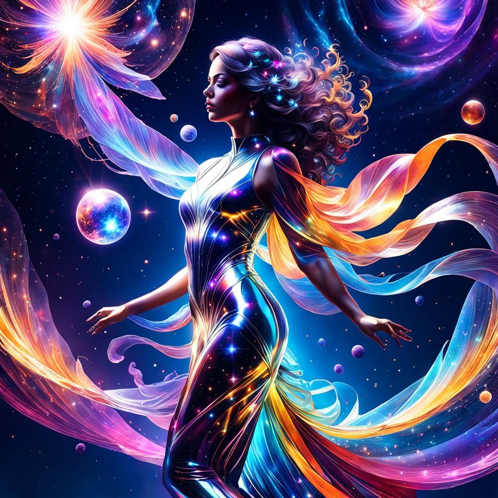 Ethereal Cosmo: Translucent Silhouette in Cosmic Double Expo...